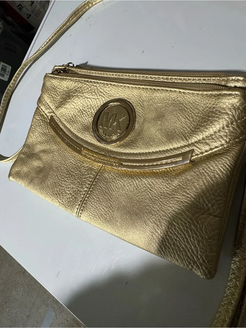 Michael Kors Metallic Gold Leather Crossbody Wristlet